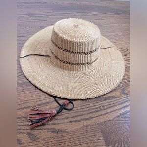 Straw Sun Hat with leather chin strap or tie